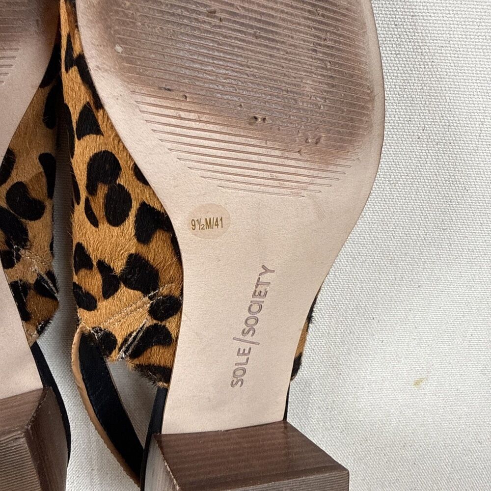 Sole Society Leopard Calf Hair Slingback Mule Sandals Block Heel Women’s 9.5M - Picture 7 of 9